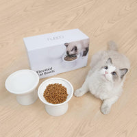 2-Pack Elevated Ceramic Cat Bowls Extra Wide for Food & Water – Essentials for Cats - White - image 4