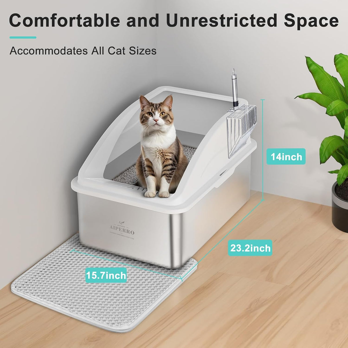 AIPERRO Stainless Steel Litter Box - Silver Grey / XX-Large - image 3