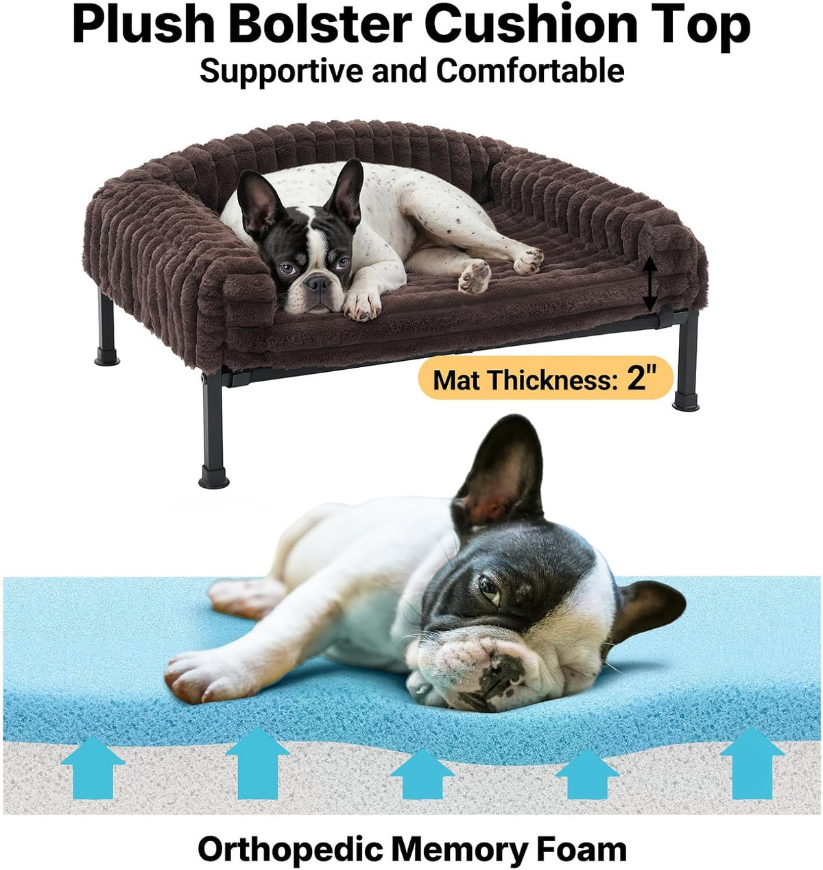 Veehoo Elevated Dog Bed with Bolster Cushion - Brown / 24.0"L x 18.0"W x 8.3"Th - image 3