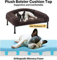 Veehoo Elevated Dog Bed with Bolster Cushion, Fluffy Plush Dog Couch Beds for Small Dogs, Cats, Washable Raised Pet Cot with Non-Slip Feet for Indoor or Patios Use, 30 x 20 Inches, Brown