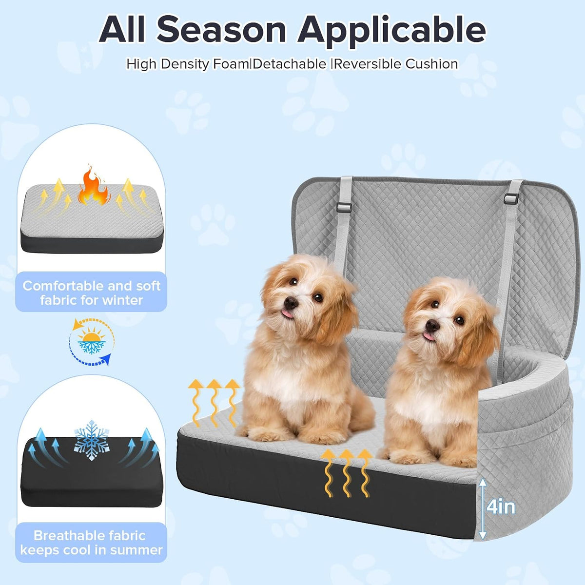 BLVRYVIO Large Dog Car Seat for Medium Sized Dogs Under 55lbs or 2 - Gray / Large - image 4
