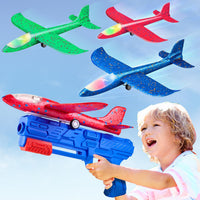 Neoot toy airplane launcher with 3 LED foam gliders in green, red and blue