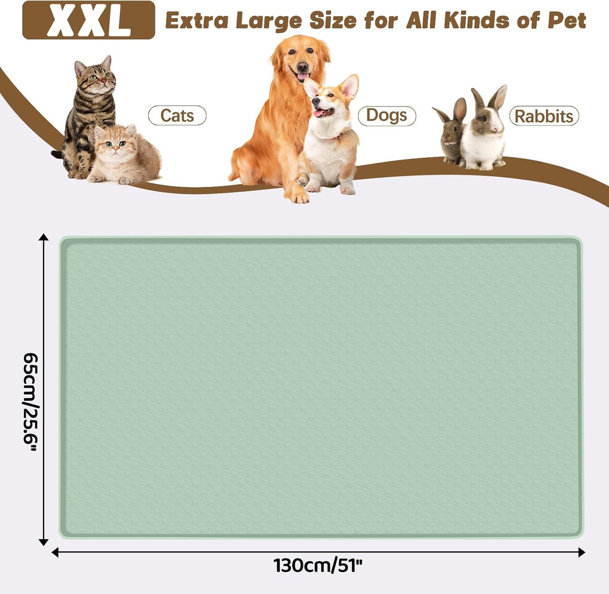 Cat Food Mat Extra Large Silicone Pet Bowl Mat 40''x28'' - Green / 51"L x 25.6"W - image 2