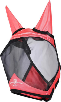 Harrison Howard Pro Luminous Horse Half Face Fly Mask Large Eye Space with Ears UV Protection for Horse Coral Orange L