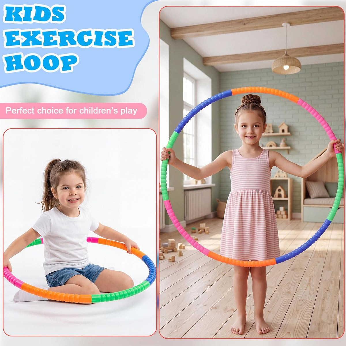 Vinsot snap together plastic hoops for kids in multicolor detachable sections - view 8