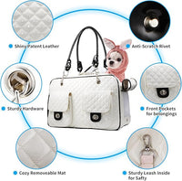 Soft-Sided Pet Travel Carrier Airline Approved for Pet Small Dog and Cat Collapsible, White Shiny Patent Leather