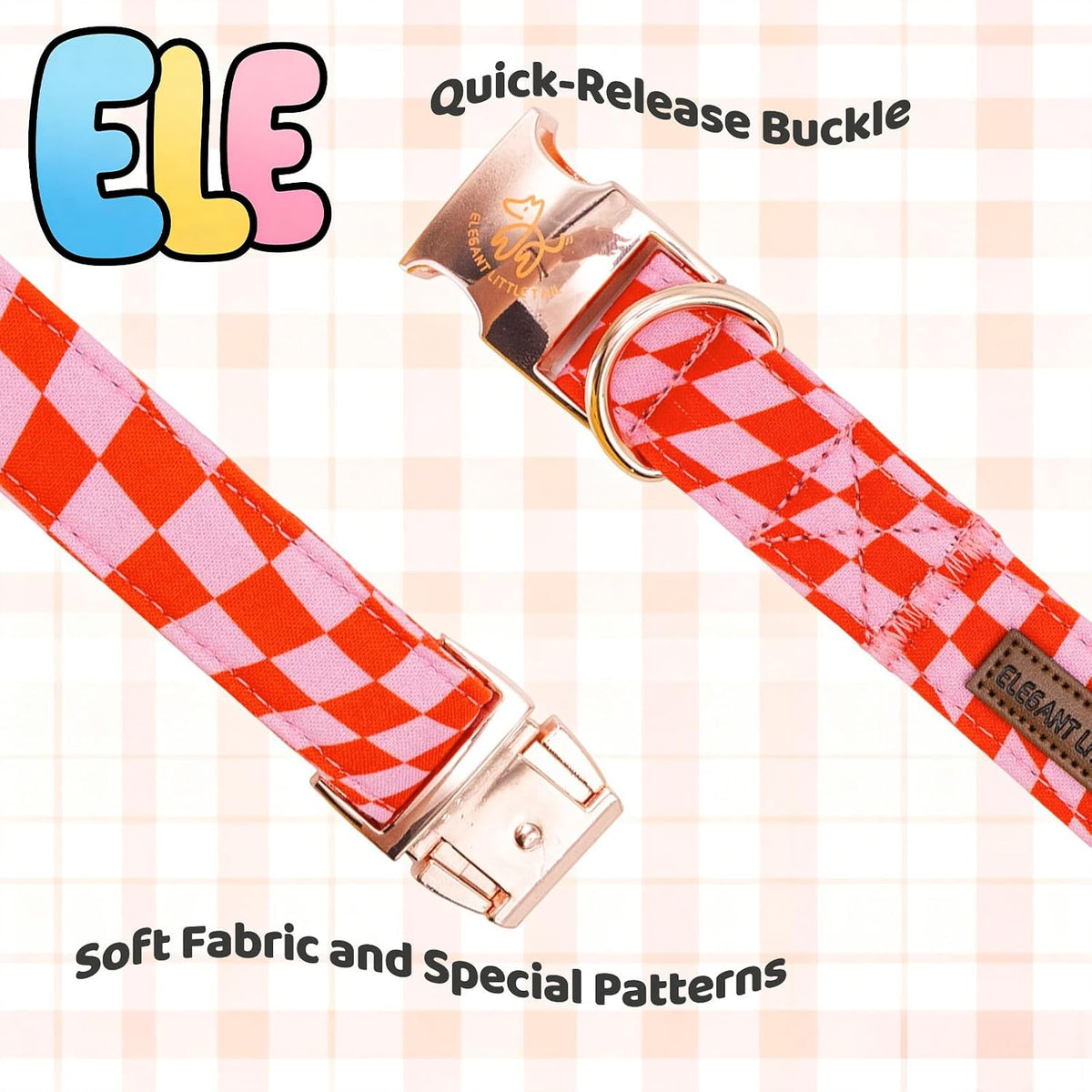 Dog Collar with Bow, Elegant Little Tail Blue Plaid Boy Dog Collar Cute Bow – Essentials for Dogs - Pink Checked / Medium (Pack of 1) - image 4