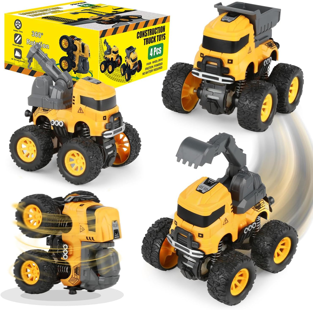 Construction Toys, Mixer Excavator Crane Dump Truck Toy for Boys Age 4-7 – Fun for Kids & Family - Yellow, Black, Grey