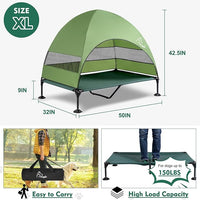 Upgraded Elevated Dog Bed with Canopy, Portable Raised Outdoor Dog Bed with Stable Anti-Slip Feet, Wider Shade Pet Bed Cot, Raised Dog Beds for Large Pets Camping, Indoor & Outdoor Use