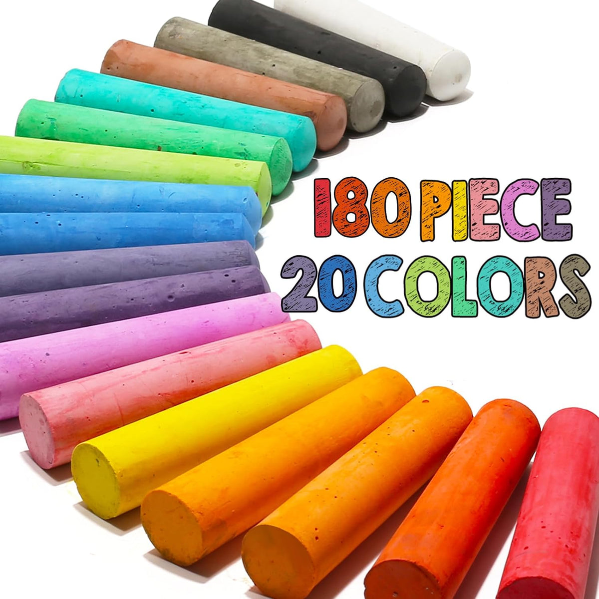 JASNKKONT washable sidewalk chalk set with 180 jumbo sticks in 20 colors and a gift box - view 2