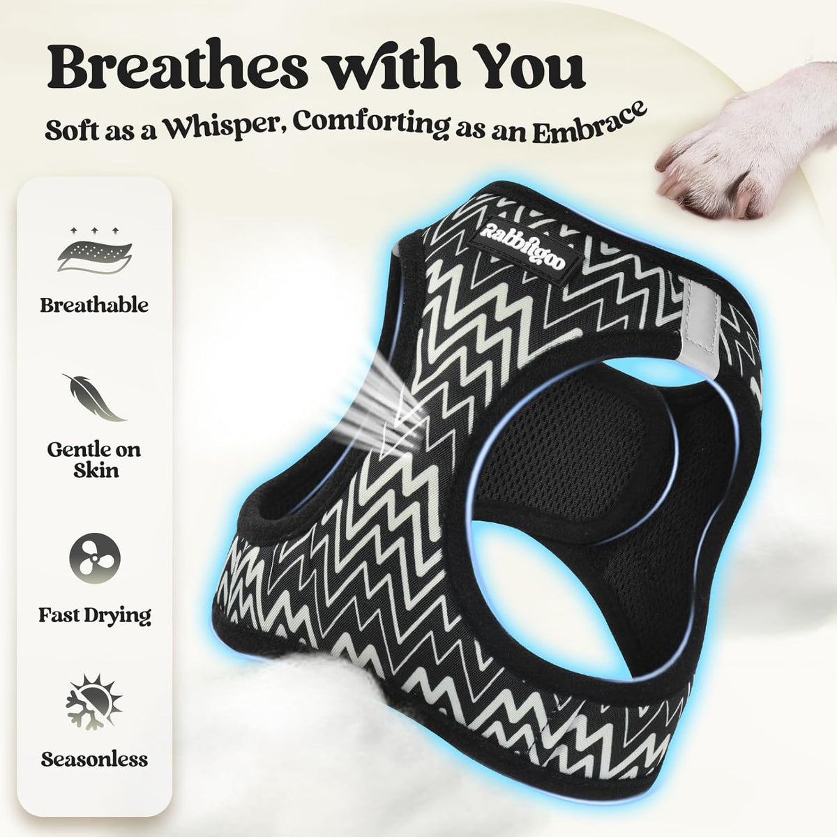 rabbitgoo Dog Harness Small Sized and Leash Set - Black Zigzag / Xxs (chest: 12.4 - 14.2") - image 4