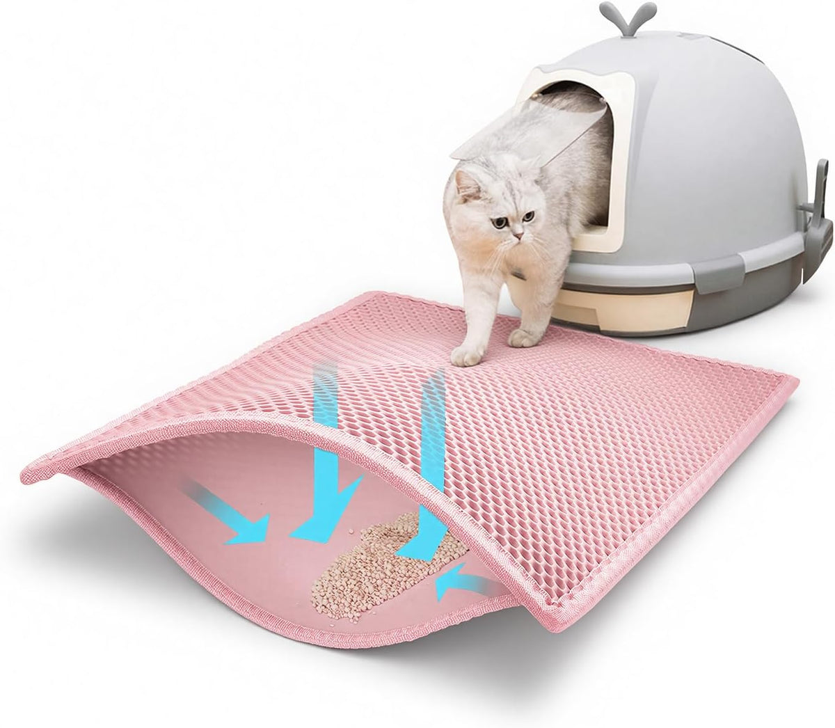 Pieviev Cat Litter Mat, Double-Layer Waterproof Litter Trap - Pink / 24x15 Inch