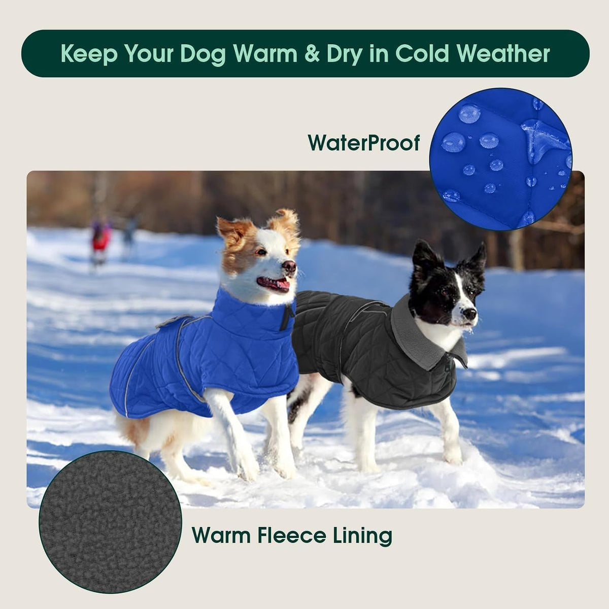 Kuoser Large Dog Coat, Fleece Lined Dog Winter Jacket with Harness Hole, L – Essentials for Dogs - Small (Chest: 12.59" - 16.53") / Royal Blue - image 3