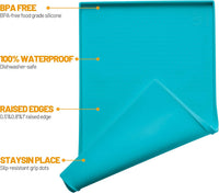 Hubulk Dog Feeding Mat,100% Waterproof Food Grade Silicone Pet Food and Water Bowl - Green(Teal) / 19"l X 12"w - image 2