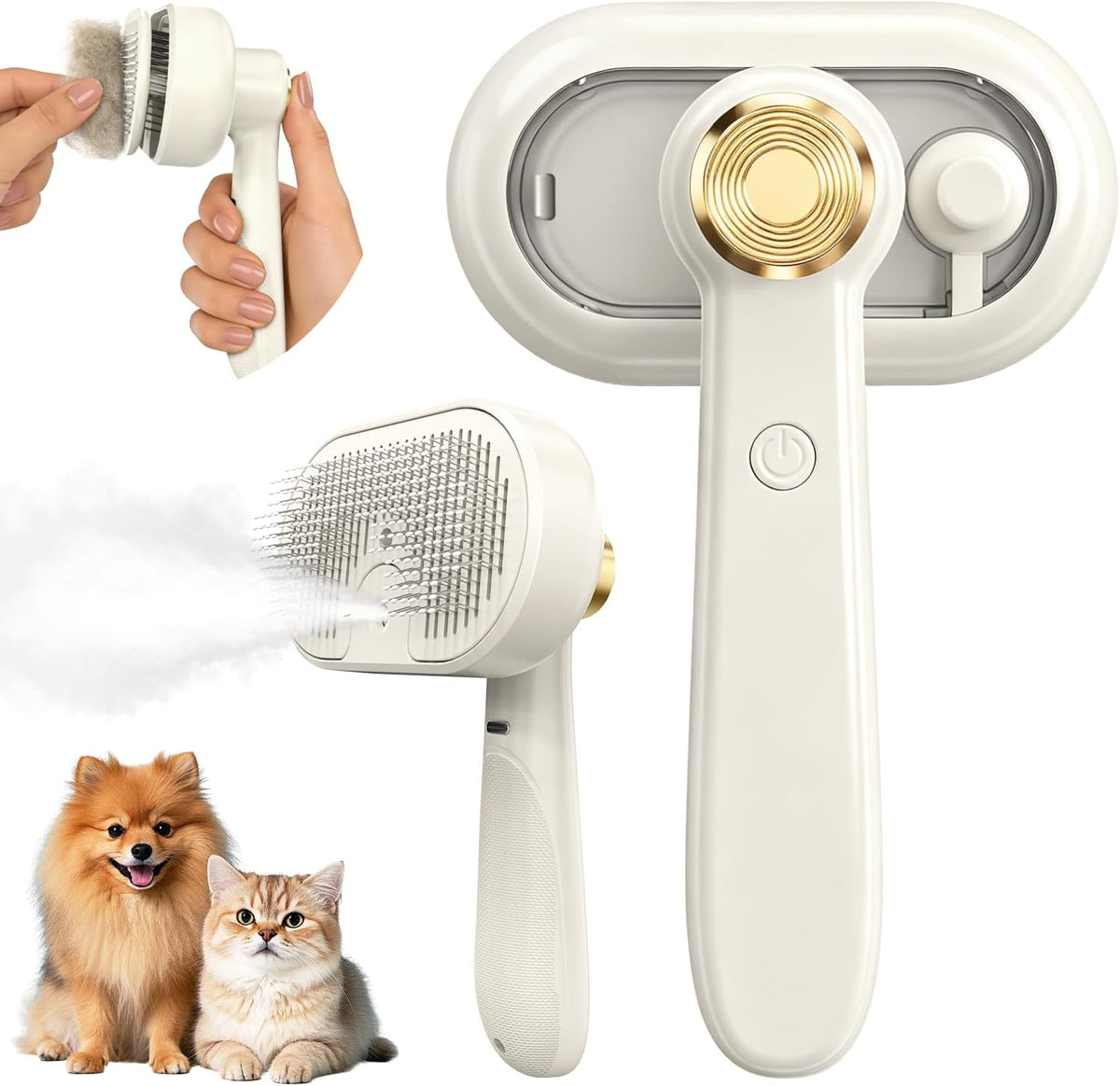 Pet Steam Brush for Dogs & Cats - Large / White