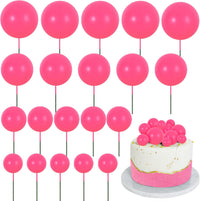 BEISHIDA 20 PCS Gold Mini Ball Cake Toppers Foam Cake Balls - Ball-hot Pink