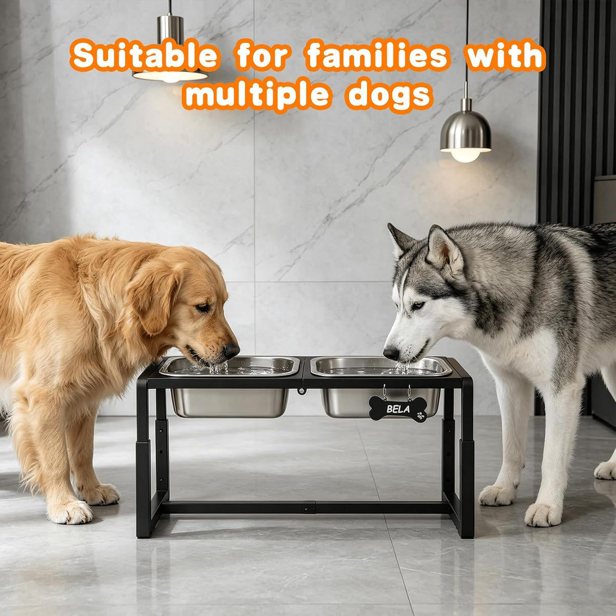 Elevated Dog Bowls, Metal Raised Dog Bowl Stand with 2 Thick 58oz Stainless Steel Food Bowls - Black-1.2gal x 2 / Height: 8.8-14" - image 3