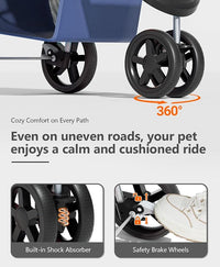 Pet Stroller with 3 Wheels for Small/Medium Pets, Portable Travel Foldable Carrier Jogger for Dog Cat Puppy Kitty, Rear Wheel Breaks, Storage Basket, Visible Mesh Weather Cover (Navy Blue)