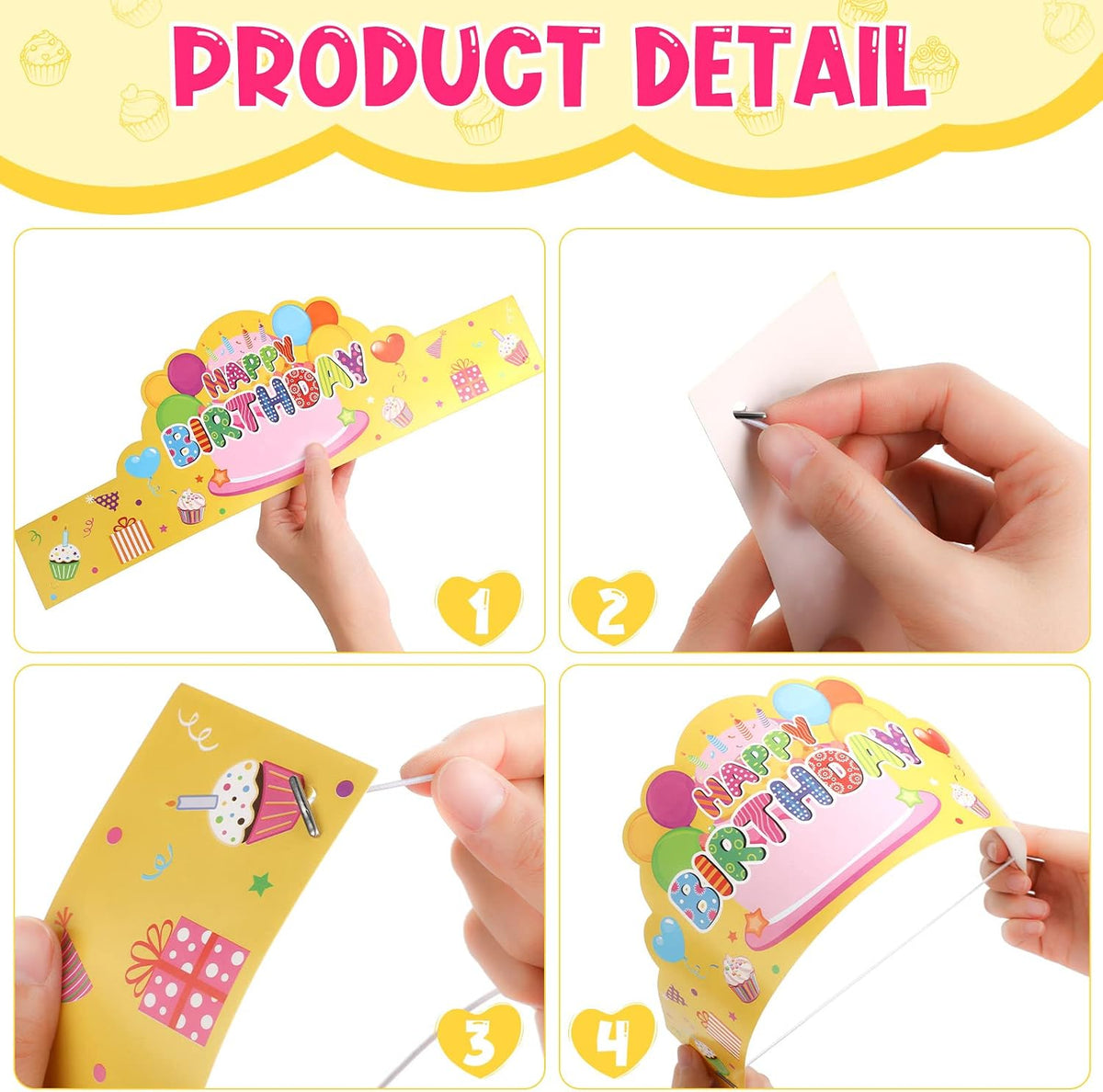 Yunsailing 36 Pcs Birthday Crowns Kids Classroom Party, Pink - Pink, Yellow, Blue - image 3