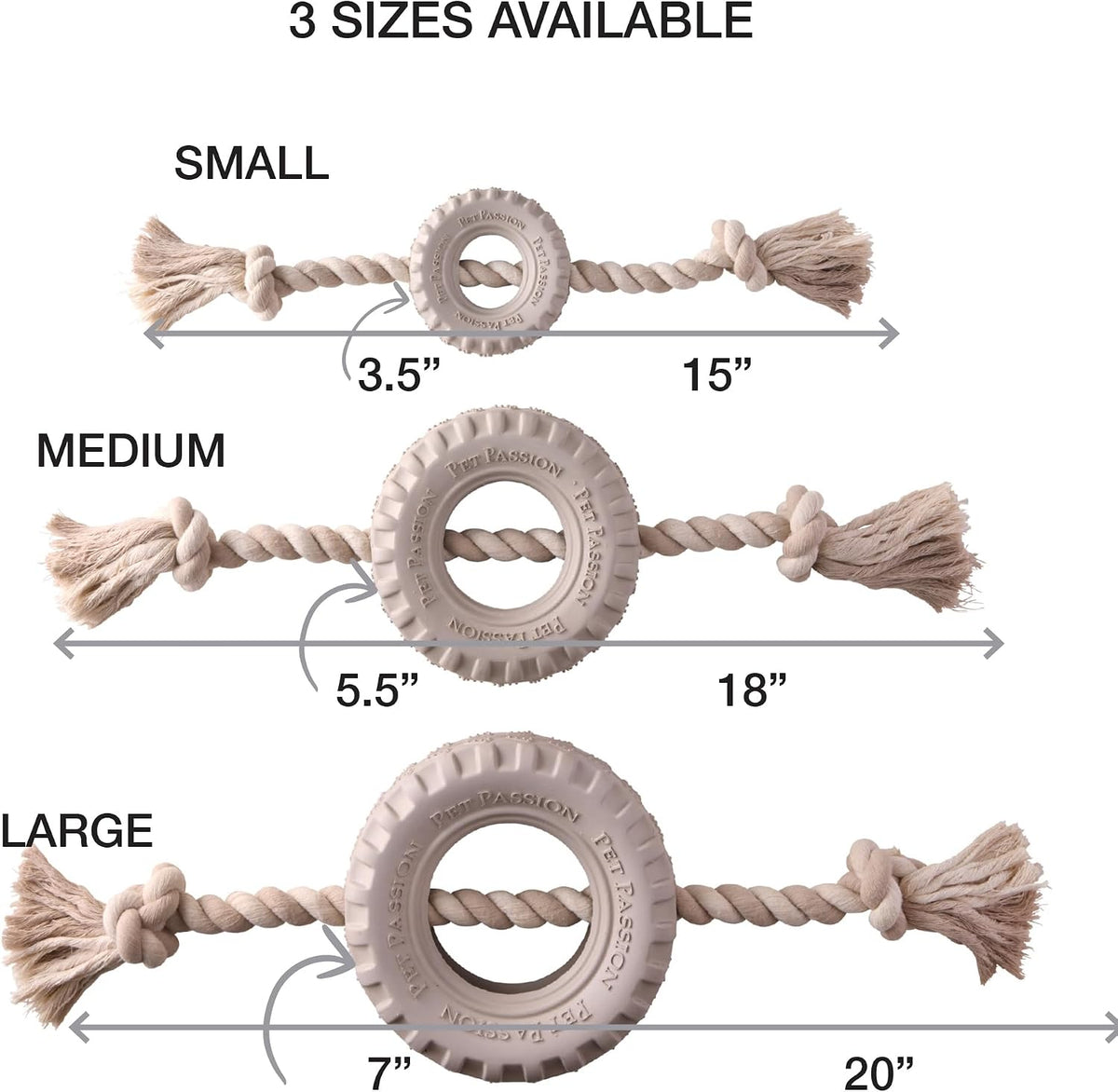 Pet Passion Natural Rubber Tire and Organic Cotton Rope Pull and Chew - Almond Milk / Medium - image 3