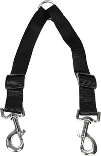 No tangle dog leash coupler with 1 inch nylon straps and nickel plated swivel clips