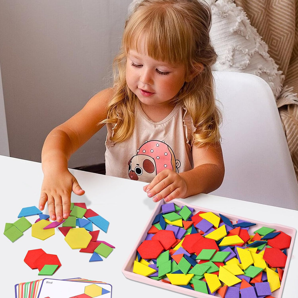3 Otters wooden pattern blocks set with 150 colorful geometric blocks and pattern cards - view 6