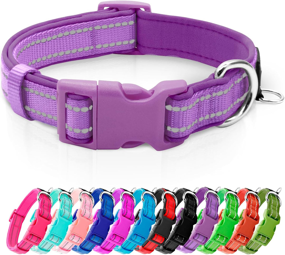 Reflective Dog Collar, Neoprene Padded Small Dog Collar, S - X-Small (Pack of 1) / Dark Purple