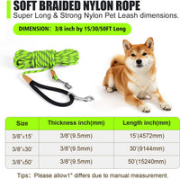 Long Dog Leash Reflective Rope Training Lead 15ft 30ft 50ft Check Cord – Essentials for Dogs - Light Green / 30ft x 3/8inch - image 2