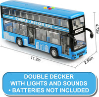 Cdymkf 11 inch blue double decker bus toy with LED lights and opening doors - view 8