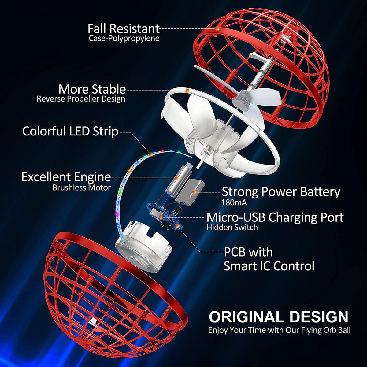 AMERFIST Flying Orb Ball Toy - Red - image 2
