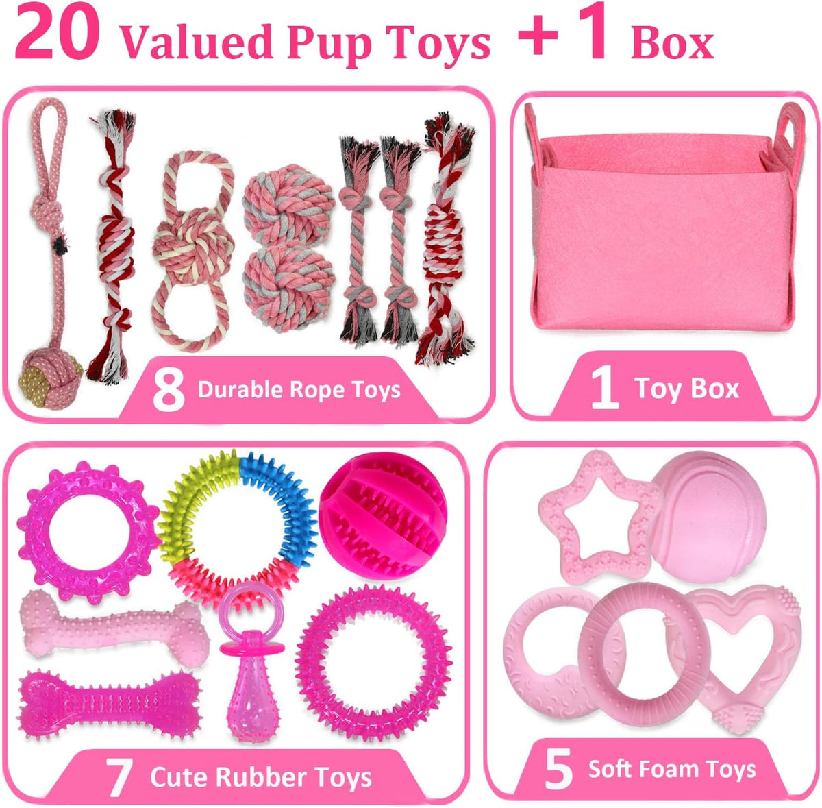 20 Pack Luxury Puppy Teething Chew Toys for Small Dogs and Puppies – Essentials for Dogs - Pink - image 2