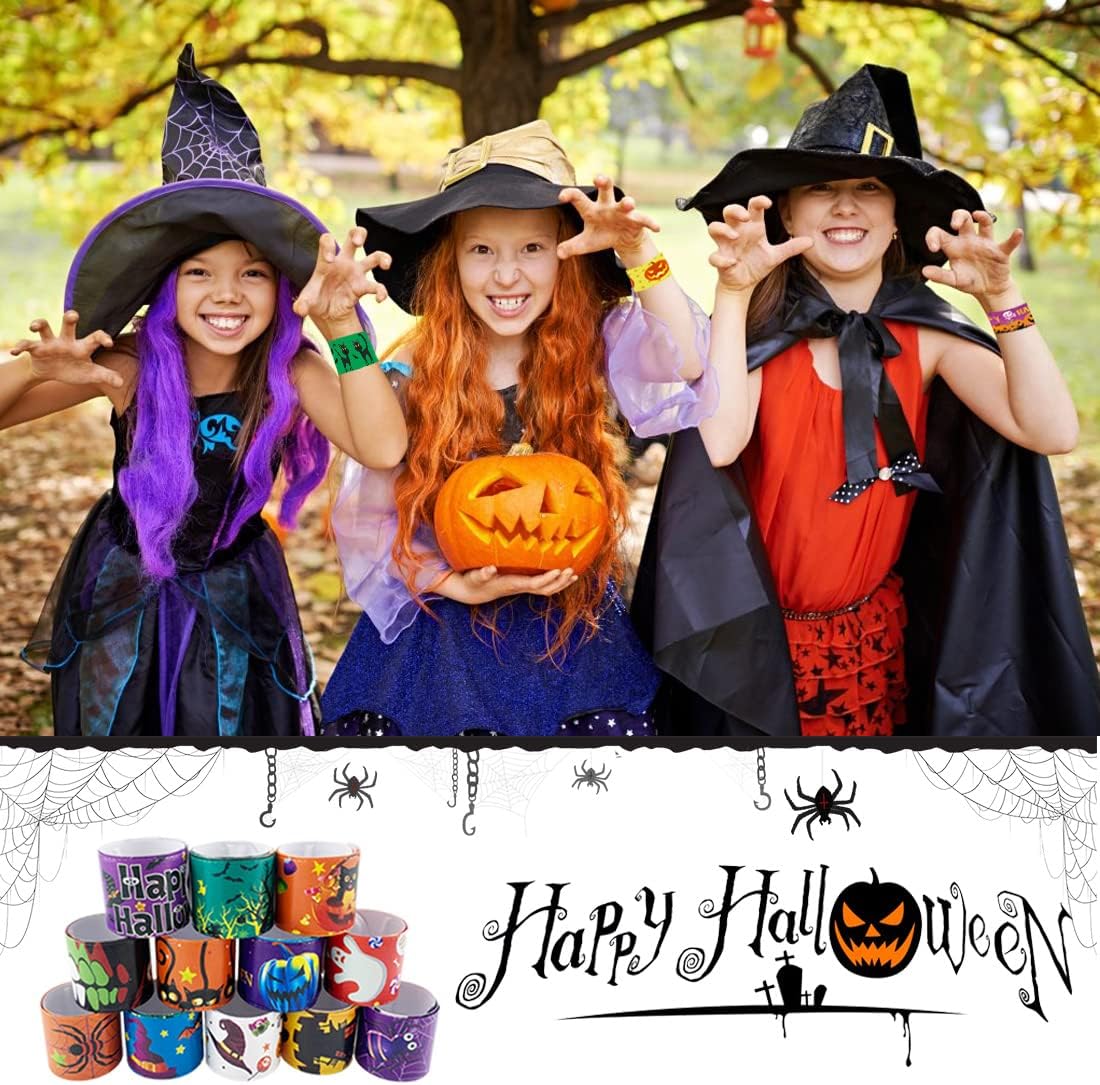 SUNPROUND Halloween slap bracelets with pumpkin, ghost, bat and witch prints - view 12