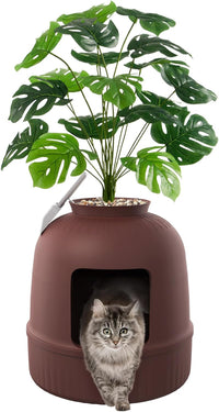 Lifewit Hidden Plant Cat Litter Box with Plastic Scoop - Brown / Basic