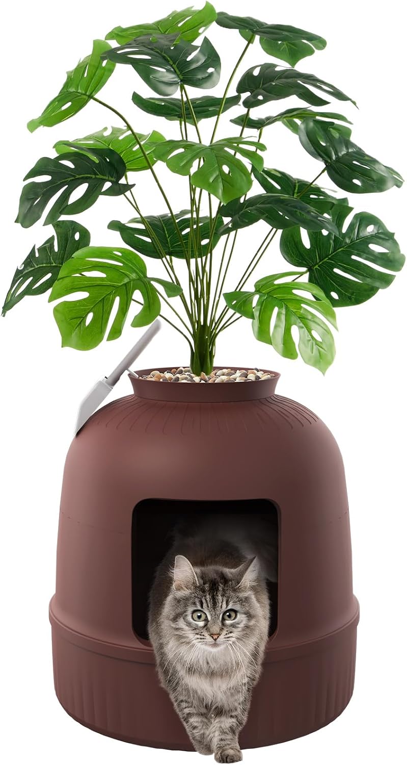 Lifewit Hidden Plant Cat Litter Box with Plastic Scoop - Brown / Basic