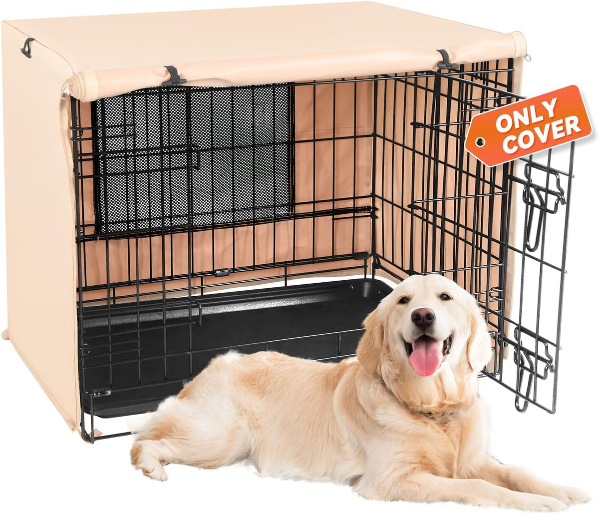 X-ZONE PET Dog Crate Cover Waterproof Kennel Cover - 30.0"L x 19.0"W x 21.0"H / Beige with Window