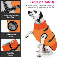 Large Dog Coat Waterproof Dog Winter Jacket with Harness TurquoiseL – Essentials for Dogs - Orange / Large - image 4
