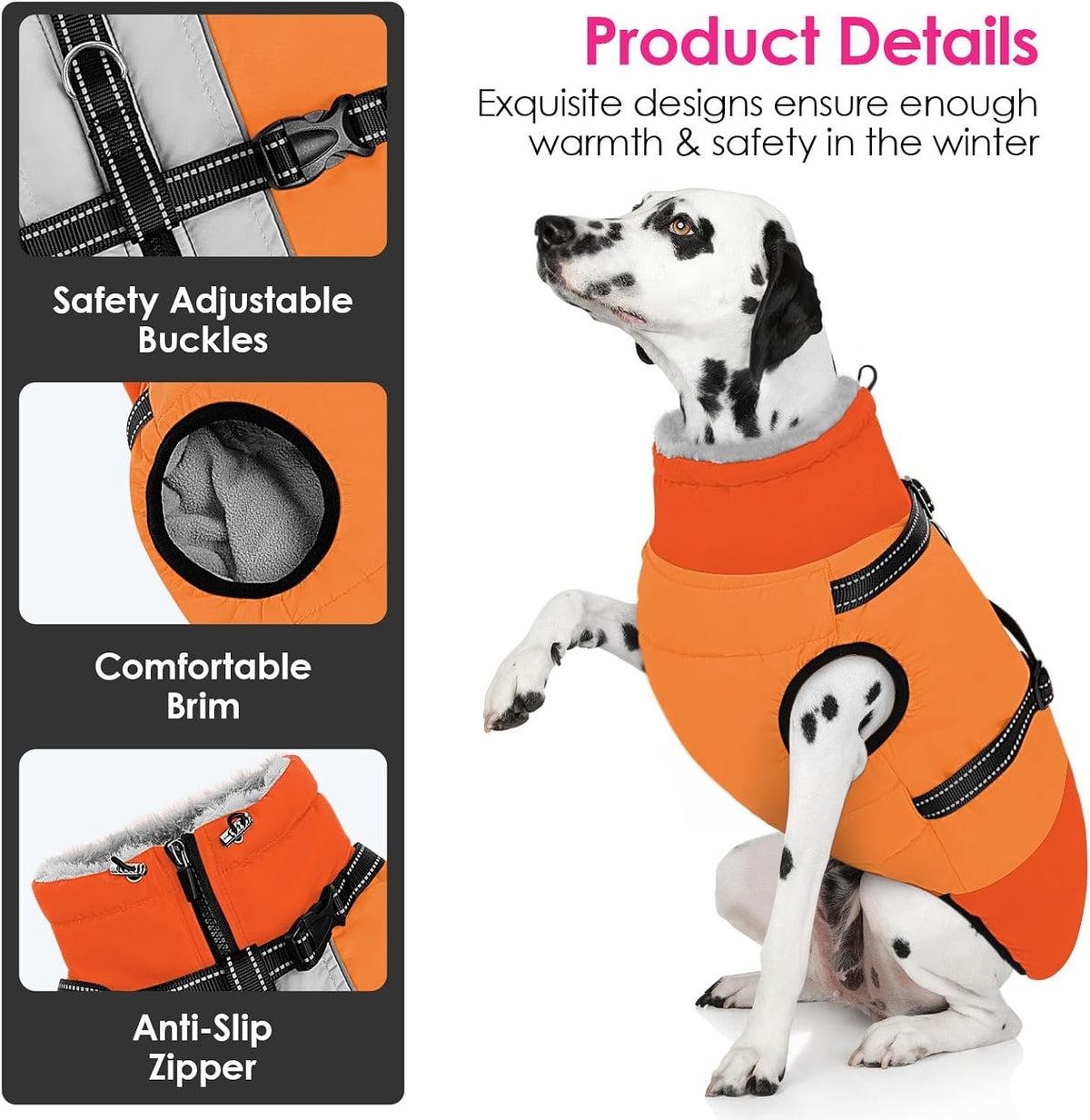 Large Dog Coat Waterproof Dog Winter Jacket with Harness TurquoiseL – Essentials for Dogs - Orange / Large - image 4
