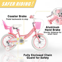 Glerc Maggie Girls Bike, 12-20 Inch Kids Bike for 2-13 Years Old Children, Princess Style Kids - Pink & White / 14 Inch - image 3