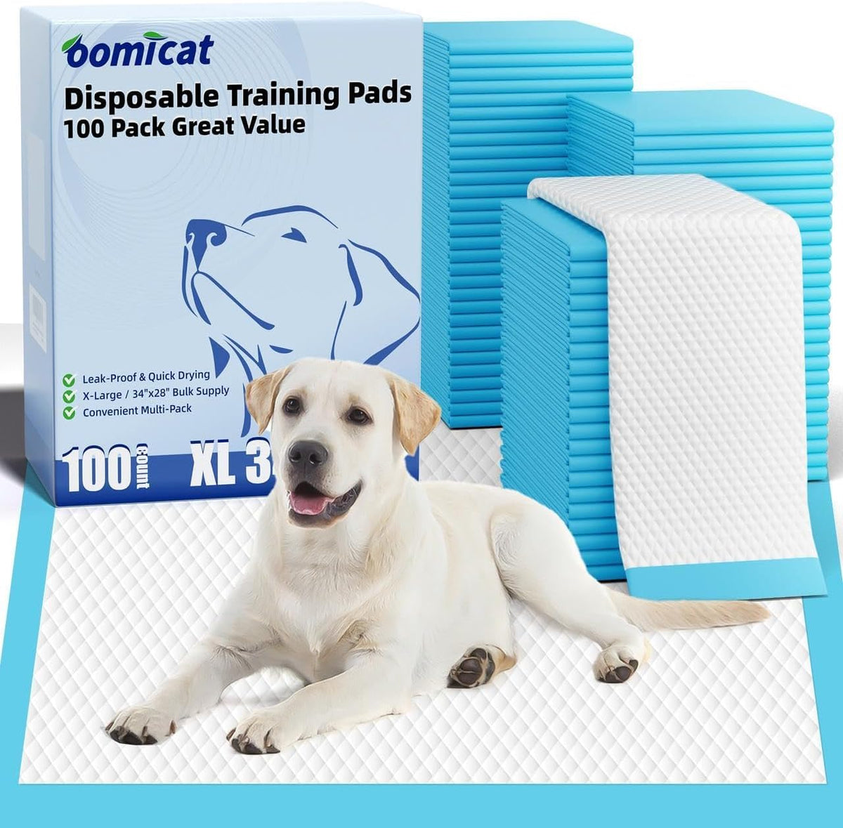 Puppy Pads XL 100 Count, Dog Pee Pads Extra Large - 34"×28" - 100 Count (Blue)