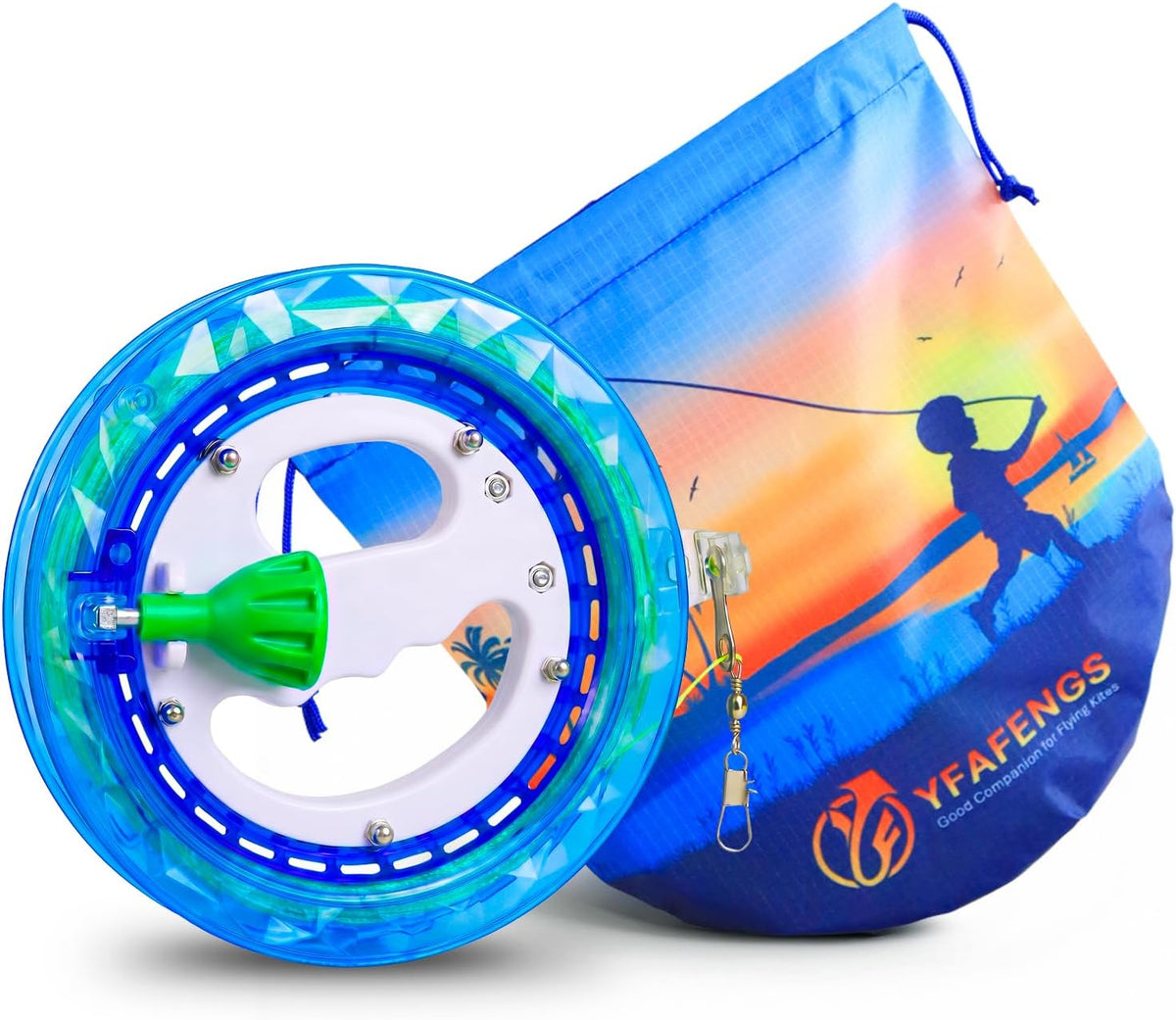 YFAFENGS blue kite string reel with safety lock and 1000 ft of kite line - view 3