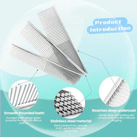 [3 Pack] Stainless Steel Pet Comb Set – Grooming Combs for Dogs & Cats, Large Medium Small Sizes – for Long, Short, Curly Hair, Detangling Matted or Knotted Undercoat Hair