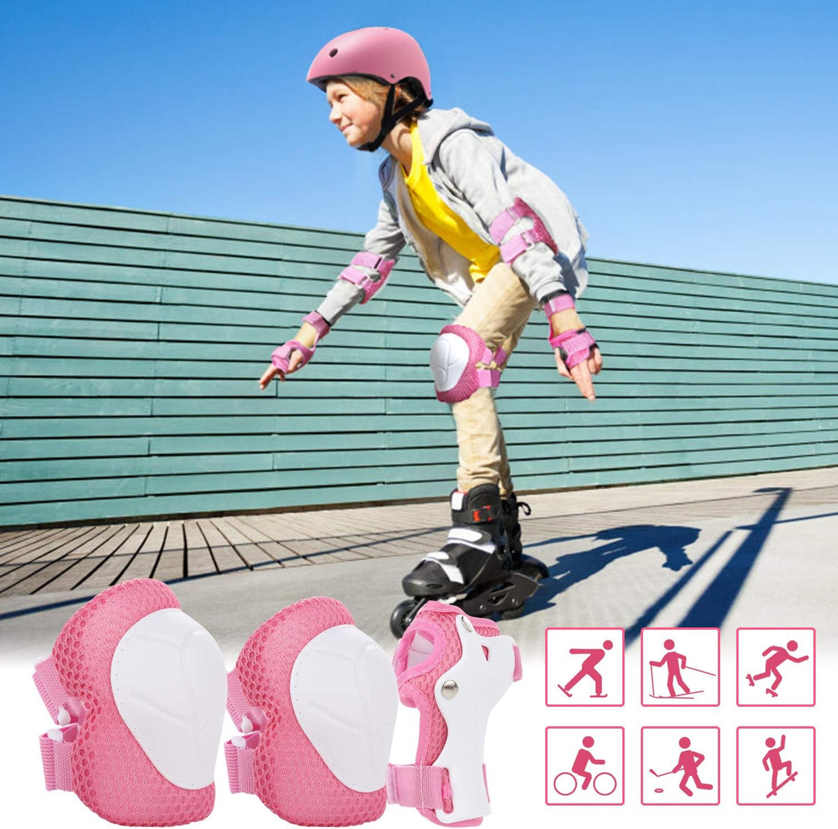WayEee Kids Bike Helmet Set Knee Pads Adjustable Protective Gear - Pink / S(3-10years) - image 2