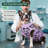 Kuoser Dog Recovery Suit for Dogs After Surgery,Professional Surgical Onesie for Female Male Dogs Spay Neuter,Soft Dog Surgery Suit Bodysuit for Abdominal Wounds Skin Disease,Purple Leopard XS