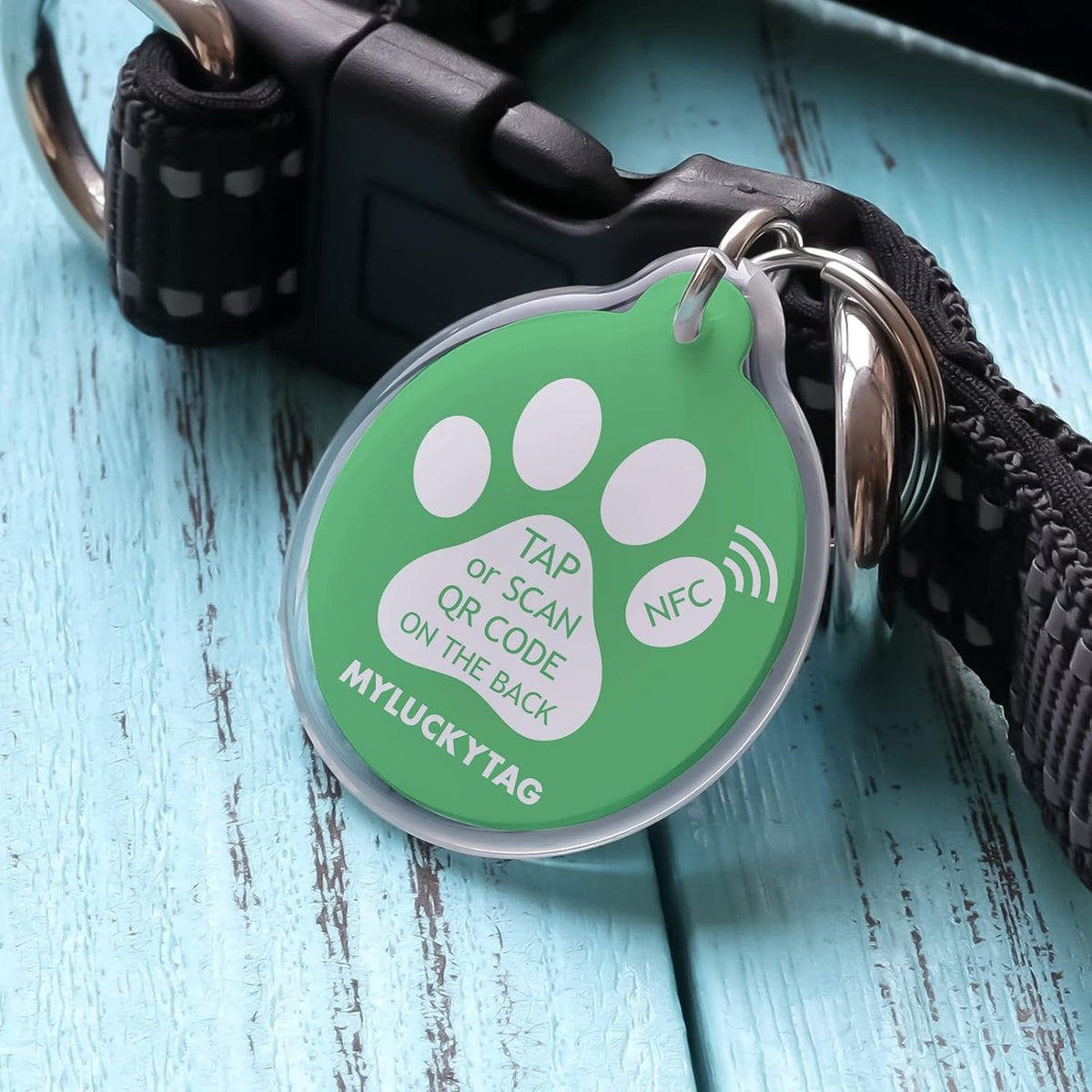 MYLUCKYTAG NFC&QR Code Personalized Dog Cat Tag - Paw,green - image 2