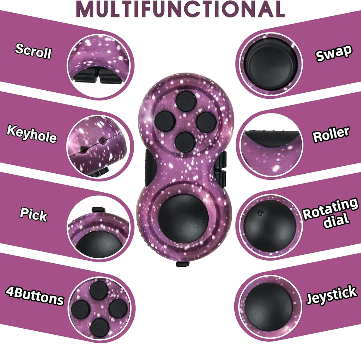 Original Fidget Toy Game, Rubberized Classical Controller – Fun for Kids & Family - 2 / Colorful/Purple Style - image 3