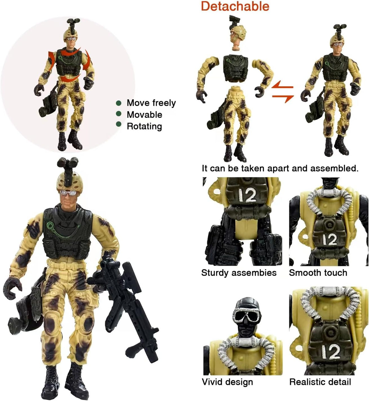 Army Men Action Figures, Soldiers Toys with Weapons for Boys 4-7 - Yellow - image 4