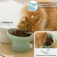 6.5 Inch Extra Wide Ceramic Raised Cat Bowl Set - White & Green - image 4