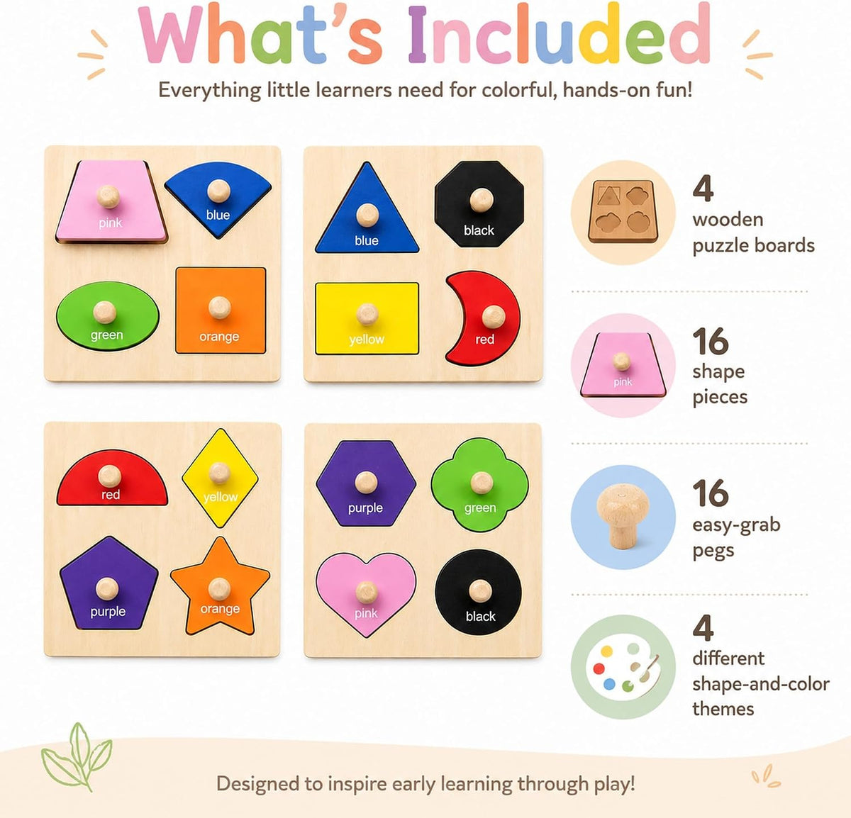 Wooden Peg Puzzles for Toddlers 1-3 - Style C - image 3