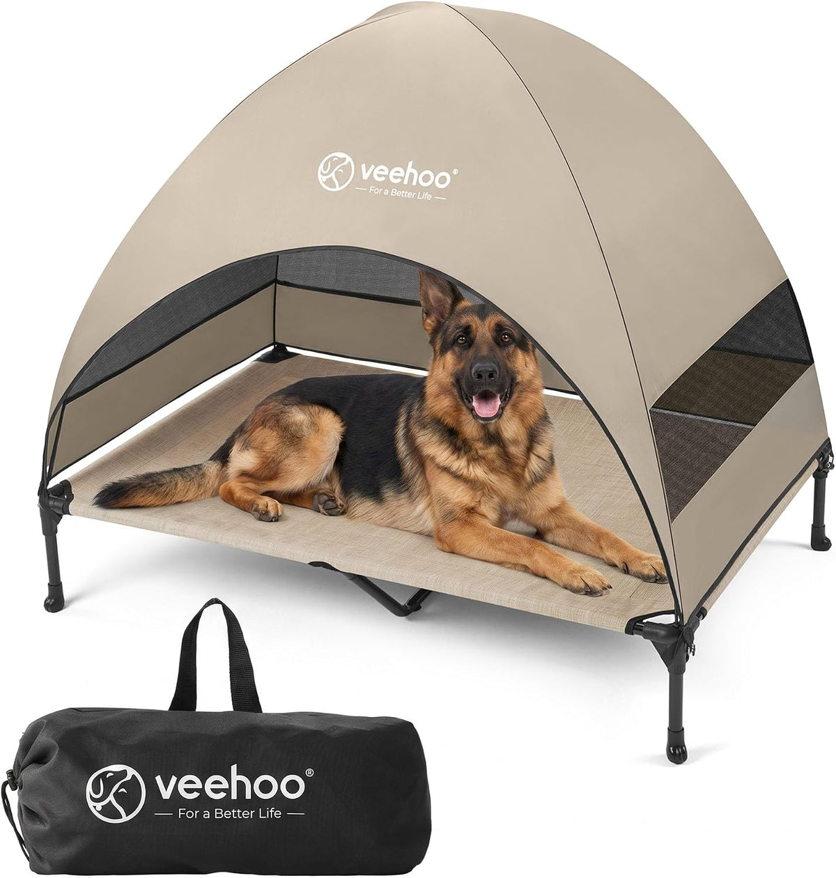 Veehoo Outdoor Dog Bed with Canopy - Beige Coffee / 49.0"L x 33.0"W x 42.5"Th