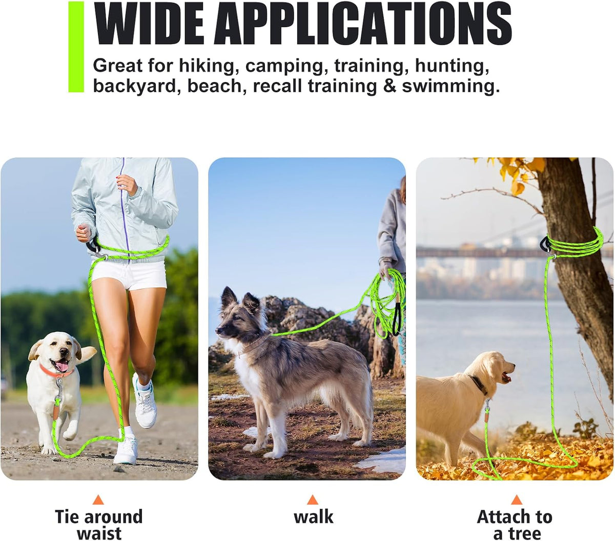 Long Dog Leash Reflective Rope Training Lead 15ft 30ft 50ft Check Cord – Essentials for Dogs - Light Green / 50ft x 3/8inch - image 4